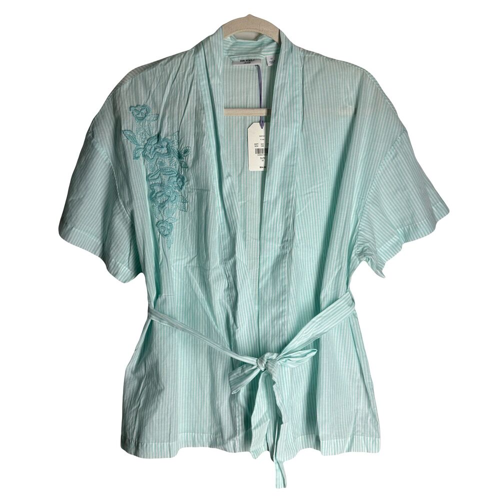 NWT Van Winkle Womens Kimono Style Intimately Top Blue Short Sleeve Embroider  M